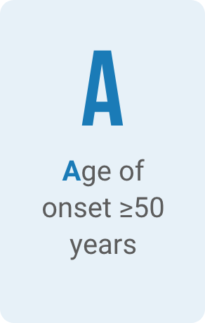 A = Age of onset >50 years